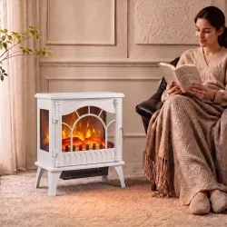 Chimenea Eléctrica 1000W/2000W con Temperatura Ajustable Protección contra Sobrecalentamiento 55x31x58 cm Blanco - Ogal.Es
