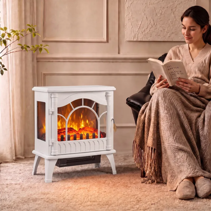 Chimenea Eléctrica 1000W/2000W con Temperatura Ajustable Protección contra Sobrecalentamiento 55x31x58 cm Blanco - Ogal.Es
