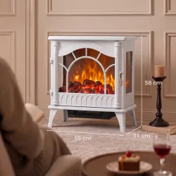 Chimenea Eléctrica 1000W/2000W con Temperatura Ajustable Protección contra Sobrecalentamiento 55x31x58 cm Blanco - Ogal.Es
