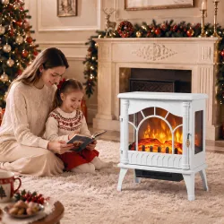 Chimenea Eléctrica 1000W/2000W con Temperatura Ajustable Protección contra Sobrecalentamiento 55x31x58 cm Blanco - Ogal.Es