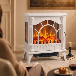 Chimenea Eléctrica 1000W/2000W con Temperatura Ajustable Protección contra Sobrecalentamiento 55x31x58 cm Blanco - Ogal.Es