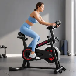 Bicicleta Estática en Casa con APP Bluetooth Volante 6 kg Pantalla LCD Asiento y Manillar Ajustables Soporte Tel... - Ogal.Es