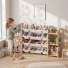 Estantería Infantil de Juguetes de Madera con 12 Cajas Organizador de Peluches 3 Estantes 146x39,5x88 cm Natural - Ogal.Es