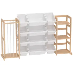 Estantería Infantil de Juguetes de Madera con 12 Cajas Organizador de Peluches 3 Estantes 146x39,5x88 cm Natural - Ogal.Es