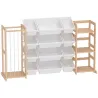 Estantería Infantil de Juguetes de Madera con 12 Cajas Organizador de Peluches 3 Estantes 146x39,5x88 cm Natural - Ogal.Es