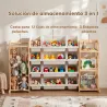 Estantería Infantil de Juguetes de Madera con 12 Cajas Organizador de Peluches 3 Estantes 146x39,5x88 cm Natural - Ogal.Es