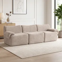 Sofá 3 Plazas Modular 277 cm de Chenilla sin Armazón Cojín Grueso con Muelles Asiento Ancho Profundo sin Montaje... - Ogal.Es