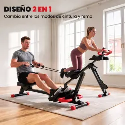 Máquina de Remo Plegable 2 en 1 Entrenador Cintura Resistencia Ajustable Pantalla LCD Asiento Acolchado Carga 12... - Ogal.Es