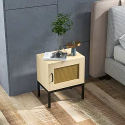Mesita de Noche con Puerta de Ratán Mesilla de Noche Estilo Boho con Patas de Metal para Dormitorio 43x30x51 cm ... - Ogal.Es