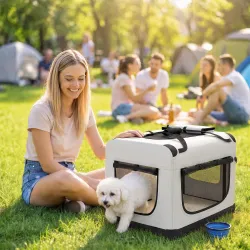 Transportín Perros Gatos Plegable 60x42x44 cm Correa para Coche Cojín Lavable Cuenco Plegable 2 Bolsillos Gris C... - Ogal.Es