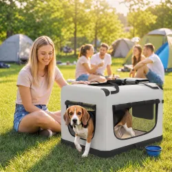Transportín Perros Gatos Plegable 70x52x50 cm Correa para Coche Cojín Lavable Cuenco Plegable 2 Bolsillos Gris C... - Ogal.Es