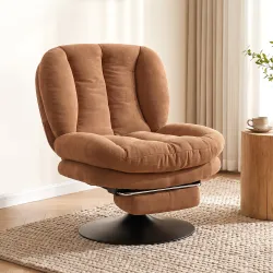 Sillón de Salón con Reposapiés Ajustable y Giratorio 360° de Lino Respaldo Forma Abanico Acolchado Grueso Marrón... - Ogal.Es