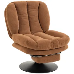 Sillón de Salón con Reposapiés Ajustable y Giratorio 360° de Lino Respaldo Forma Abanico Acolchado Grueso Marrón... - Ogal.Es