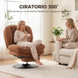 Sillón de Salón con Reposapiés Ajustable y Giratorio 360° de Lino Respaldo Forma Abanico Acolchado Grueso Marrón... - Ogal.Es