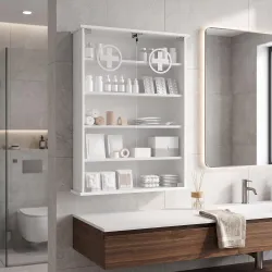 Botiquín de Pared de 5 Niveles con 2 Puertas de Cristal Estantes Ajustables Cerradura y 2 Llaves 60x17x82,5 cm B... - Ogal.Es