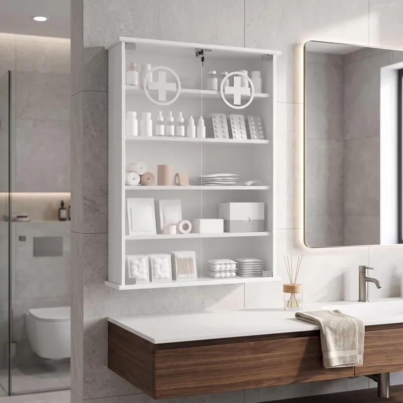 Botiquín de Pared de 5 Niveles con 2 Puertas de Cristal Estantes Ajustables Cerradura y 2 Llaves 60x17x82,5 cm B... - Ogal.Es