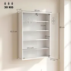 Botiquín de Pared de 5 Niveles con 2 Puertas de Cristal Estantes Ajustables Cerradura y 2 Llaves 60x17x82,5 cm B... - Ogal.Es