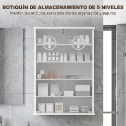 Botiquín de Pared de 5 Niveles con 2 Puertas de Cristal Estantes Ajustables Cerradura y 2 Llaves 60x17x82,5 cm B... - Ogal.Es