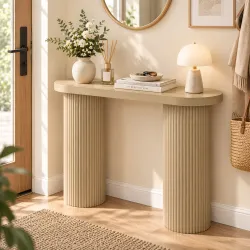 Mesa Consola con Patas Acanaladas Almacenamiento Oculto Patas de Columnas 103x35x80 cm Roble - Ogal.Es