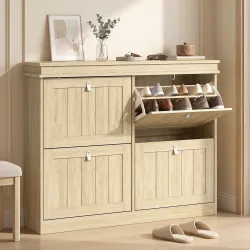 Zapatero Estrecho con 4 Puertas Abatibles y Estantes Ajustables para hasta 20 Pares Efecto Roble - Ogal.Es