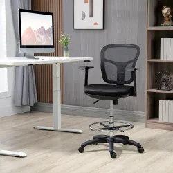 Silla de Dibujo Ergonómica de Malla Giratoria con Reposabrazos y Reposapiés Ajustable 59x59x95-115 cm Negro - Ogal.Es