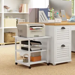Soporte para Impresora de 3 Niveles con Ruedas Marco de Acero para Oficina Casa 50x50x52,5 cm Blanco - Ogal.Es