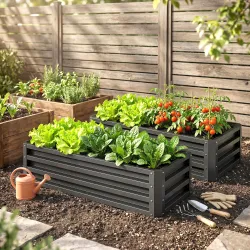 Juego de 2 Jardineras Exterior Grandes de Acero Galvanizado Huertos Urbanos para Terraza Jardín 110x50x30 cm Gris - Ogal.Es