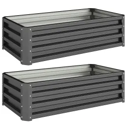 Juego de 2 Jardineras Exterior Grandes de Acero Galvanizado Huertos Urbanos para Terraza Jardín 110x50x30 cm Gris - Ogal.Es