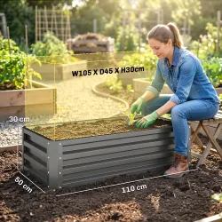 Juego de 2 Jardineras Exterior Grandes de Acero Galvanizado Huertos Urbanos para Terraza Jardín 110x50x30 cm Gris - Ogal.Es