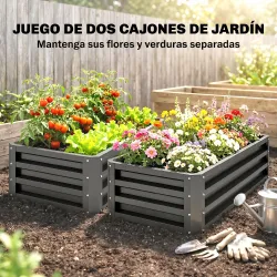 Juego de 2 Jardineras Exterior Grandes de Acero Galvanizado Huertos Urbanos para Terraza Jardín 110x50x30 cm Gris - Ogal.Es