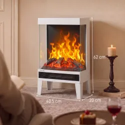 Chimenea Eléctrica 1000/2000W Calentador de Chimenea con Llama LED Ajustable hasta 15-20 m² 40,5x20x62 cm Blanco - Ogal.Es