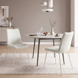 Pack de 2 Sillas de Comedor de Terciopelo con Asiento Respaldo Acolchado y Patas Metálicas Blanco - Ogal.Es