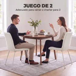 Pack de 2 Sillas de Comedor de Terciopelo con Asiento Respaldo Acolchado y Patas Metálicas Blanco - Ogal.Es