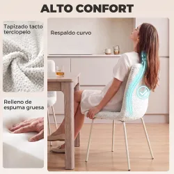 Pack de 2 Sillas de Comedor de Terciopelo con Asiento Respaldo Acolchado y Patas Metálicas Blanco - Ogal.Es