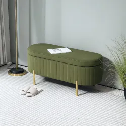 Banco para Pie de Cama con Almacenaje de Terciopelo Patas Doradas y Diseño Elegante Ovalado 107x42x45,5 cm Verde... - Ogal.Es