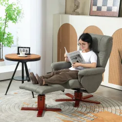 Sillón Relax Reclinable con Reposapiés Tapizado en Tejido Técnico Marco de Madera Función Basculante Gris - Ogal.Es