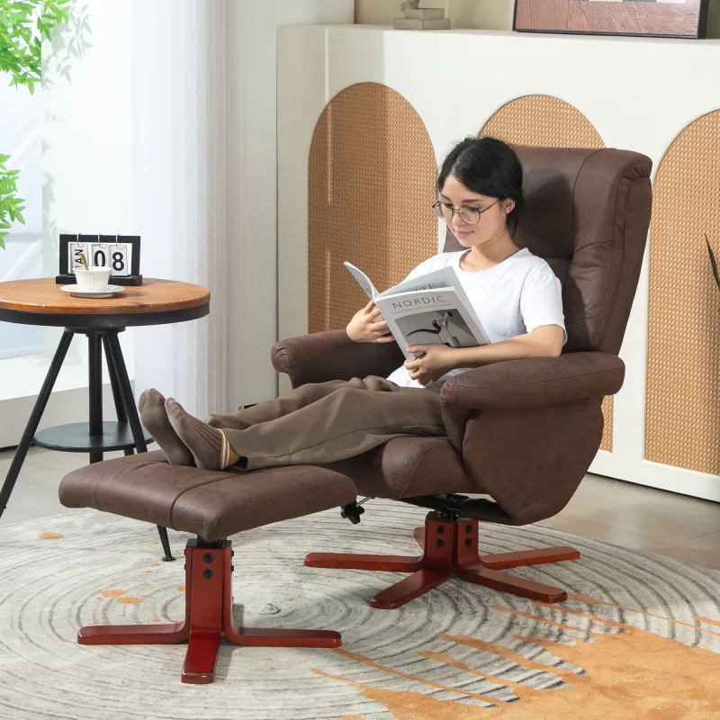 Sillón Relax Reclinable con Reposapiés Tapizado en Tejido Técnico Marco de Madera Función Basculante Marrón Oscuro - Ogal.Es