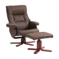 Sillón Relax Reclinable con Reposapiés Tapizado en Tejido Técnico Marco de Madera Función Basculante Marrón Oscuro - Ogal.Es