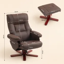 Sillón Relax Reclinable con Reposapiés Tapizado en Tejido Técnico Marco de Madera Función Basculante Marrón Oscuro - Ogal.Es