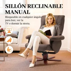 Sillón Relax Reclinable con Reposapiés Tapizado en Tejido Técnico Marco de Madera Función Basculante Marrón Oscuro - Ogal.Es