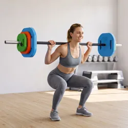 Set de Pesas Ajustables con Barra de Acero de 140 cm 6 Discos de 5kg 2,5kg 1,5kg 2 Clips para Casa Gimnasio - Ogal.Es