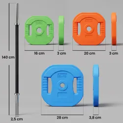 Set de Pesas Ajustables con Barra de Acero de 140 cm 6 Discos de 5kg 2,5kg 1,5kg 2 Clips para Casa Gimnasio - Ogal.Es