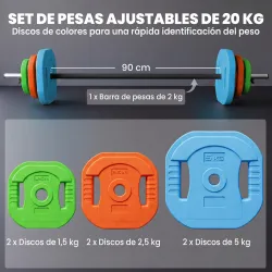Set de Pesas Ajustables con Barra de Acero de 140 cm 6 Discos de 5kg 2,5kg 1,5kg 2 Clips para Casa Gimnasio - Ogal.Es