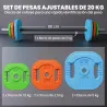 Set de Pesas Ajustables con Barra de Acero de 140 cm 6 Discos de 5kg 2,5kg 1,5kg 2 Clips para Casa Gimnasio - Ogal.Es