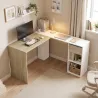 Escritorio Esquinero en L de 120x110 cm con Cajón y 2 Estantes para Oficina en Casa Estudio Blanco y Natural - Ogal.Es