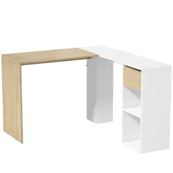 Escritorio Esquinero en L de 120x110 cm con Cajón y 2 Estantes para Oficina en Casa Estudio Blanco y Natural - Ogal.Es