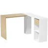 Escritorio Esquinero en L de 120x110 cm con Cajón y 2 Estantes para Oficina en Casa Estudio Blanco y Natural - Ogal.Es