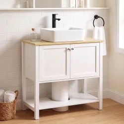 Mueble Bajo Lavabo con Estante Abierto 2 Puertas para Lavabo con o sin Pedestal 80x40x80 cm Blanco - Ogal.Es