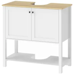 Mueble Bajo Lavabo con Estante Abierto 2 Puertas para Lavabo con o sin Pedestal 80x40x80 cm Blanco - Ogal.Es