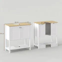 Mueble Bajo Lavabo con Estante Abierto 2 Puertas para Lavabo con o sin Pedestal 80x40x80 cm Blanco - Ogal.Es